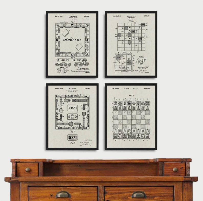 Popular Board Game 4 Poster Set, Classic Board Game Patent Print ...