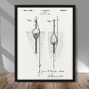Fishing Bobber patent print, Fishing Bobber patent poster, Vintage Fishing poster, Fishing patent print, Fishing wall decor, Fisherman decor