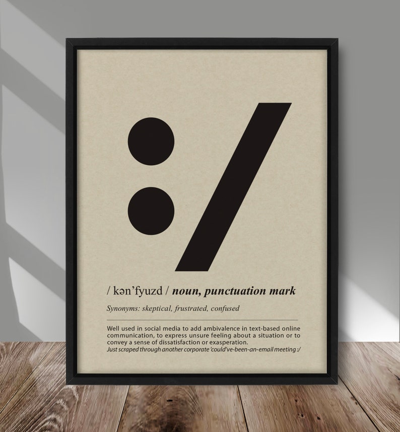 Confused Face Emoji Definition Print, Punctuation :/ Poster, Skeptical ...