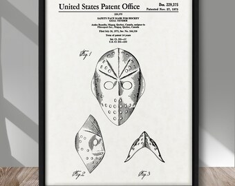 Ice Hockey Goal Tender Mask patent poster, Ice Hockey Goaltender Mask patent print, Ice Hockey Goalie wall decor, Winter Sport room decor