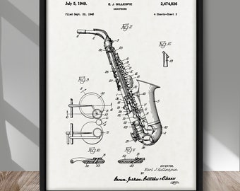Vintage Saxophone patent print, Saxophone patent poster, Musical Wind instrument patent poster, Saxophonist wall decor, Jazz Music decor