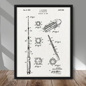 May include: A black and white patent drawing for a fly casting rod. The drawing shows different views of the rod, including a close-up of the tip and the handle. The patent number is 2,537,488 and the date is 9 January 1951.