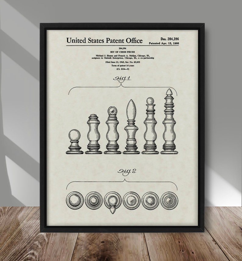 Set of Chess Pieces Patent Print, Vintage Chess Pieces Patent Poster ...