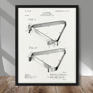 Pool Ball Frame patent poster, Billiard ball rack patent print, Vintage Billiard ball Frame Poster, Pool patent poster, Billiard pool decor