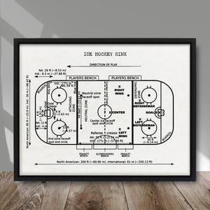 Ice Hockey Rink horizontal poster, Ice Hockey rink print, Hockey rink patent print, Sport print, Ice Hockey wall decor, Sport room decor