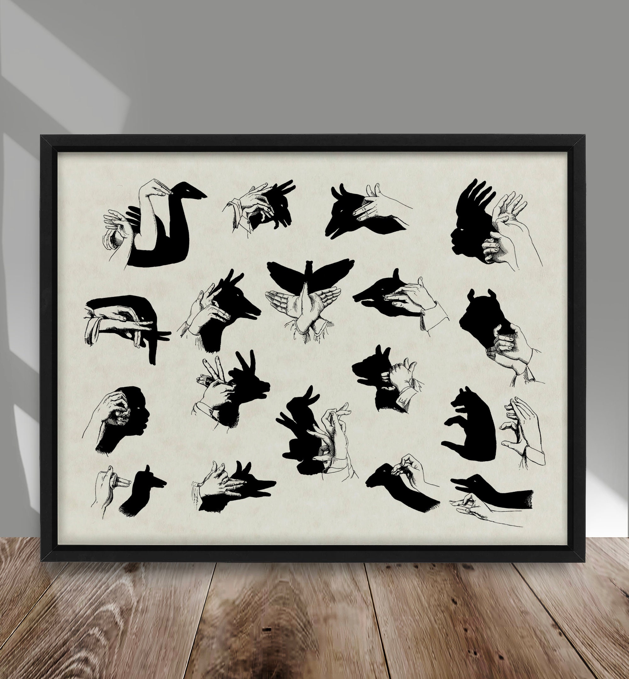 Hand Shadows Drawing Poster, Animal Hand-shadow Print, Hand Shadows ...
