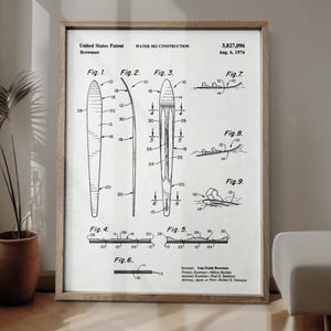 Waterski-patentafdruk, waterski-patentposter, vintage waterski-kunstprint, watersport wanddecor, nautische sport decor, Lake House decor