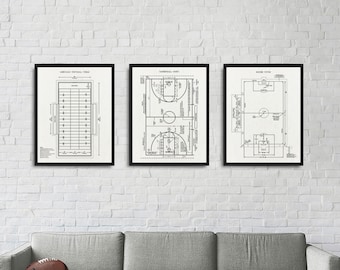 Team Sport Fields patent 3 print set, American Football Field poster, Basketball Court print, Soccer Pitch poster, Sport Fields wall decor