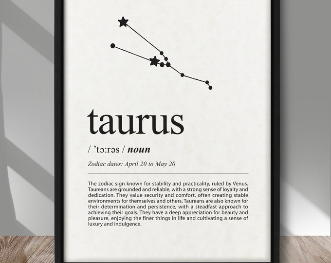 TAURUS DEFINITION print, Zodiac sign Taurus definition poster, Taurus zodiac sign stars print, Taurus Constellation print, astrology decor