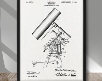 Telescope patent print, Telescope patent poster, Vintage print of Astronomy, Astronomy patent, Space wall art decor, Astronomy room decor