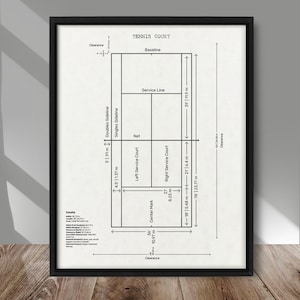 Tennis Court print, Tennis court diagram poster, Tennis Field poster, Tennis wall decor, Sport poster, Sport room decor, Tennis plan art