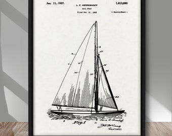 Sail boat patent print, Sailboat patent poster, Vintage sail boat patent, Maritime wall decor, Nautical wall decor, Lake front home decor