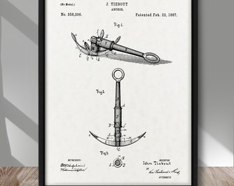 Anchor patent print, Boat Anchor patent poster, Vintage Anchor patent print, Maritime wall decor, Nautical wall decor, Lake front home decor