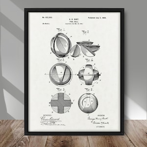 Pool Ball patent poster, Billiard Pool ball patent print, Pool game Poster, Vintage Billiard print, Billiard pool wall decor, Man cave decor