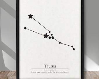 Taurus Constellation Definition print, Zodiac sign Taurus definition poster, Taurus zodiac sign Stars print, Taurus print, zodiac wall decor