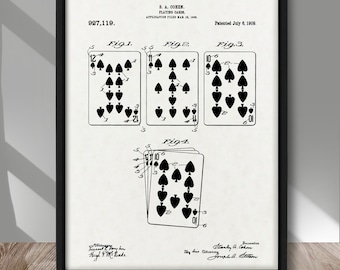 Playing Cards patent print, Vintage Playing Cards patent poster, Classic Game patent print, Vintage Cards patent poster, Popular Game poster