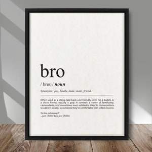 Bro-definitieafdruk, bro-definitieposter, eigenzinnige definitiekunstafdruk, typografiedefinitieposter, woordenboektrenddefinitieposter