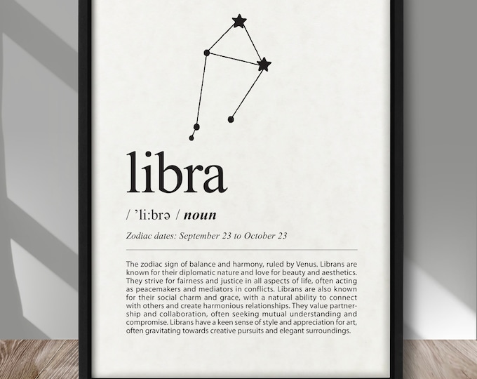 LIBRA DEFINITION ZODIAC art print, Zodiac sign Libra definition poster, Libra stars print, Libra Constellation art print, Libra wall decor