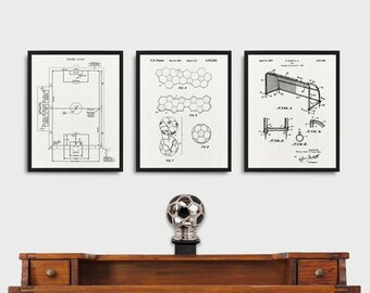 Soccer patent 3 print set, Vintage Soccer Pitch poster, Soccer Ball patent print, Soccer Goal patent, Soccer Field print, Soccer wall decor