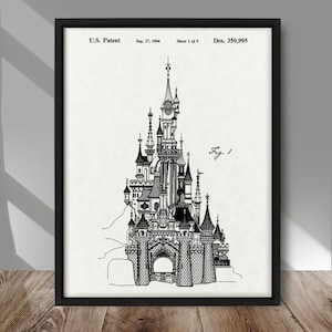 Schloss Patentdruck, Prinzessin Dekor, Walter E. Disney Patentdruck, Beliebtes Magie Schloss Patent, Schloss Wanddekor, Kinderzimmer Wand Kunst Dekor