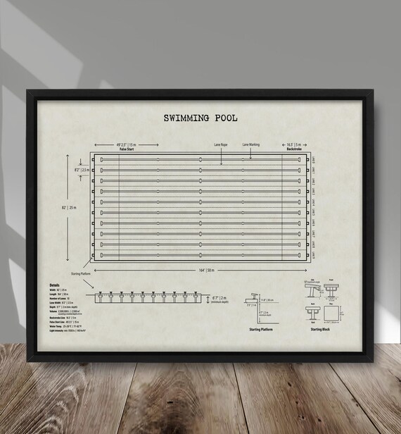 Swimming Pool Print, Swimming Pool Drawing Poster, Swimming Pool