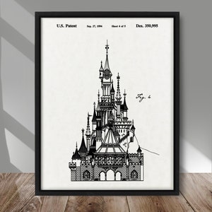 Schloss Patentdruck, Prinzessin Dekor, Walter E. Disney Patentdruck, Beliebtes Magie Schloss Patent, Schloss Wanddekor, Kinderzimmer Wand Kunst Dekor