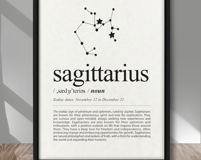 SAGITTARIUS DEFINITION art print, Zodiac sign Sagittarius definition poster, Sagittarius stars print, Sagittarius sign Constellation poster