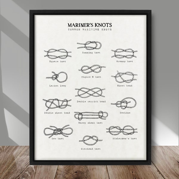 Mariner's Knots patent poster, Common Maritime Knots print, Vintage Maritime print, Marine wall decor, Nautical decor, Lake front home decor