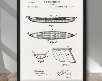 Canoe patent poster, Canoe camping patent print, Vintage canoe patent, Canoe Camping Rustic wall decor, Summer sport wall decor, Cabin decor
