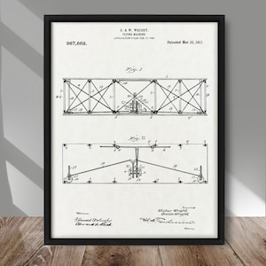 Wright Brothers Flying Machine patent print, Vintage Flying Machine 1911 patent poster, Vintage Plane wall art decor, Airplane home decor