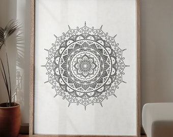 Mandala drawing poster, Spiritual Mandala art print, Minimalist Mandala poster, Spiritual home decor, Meditation Buddhism art, Zen decor