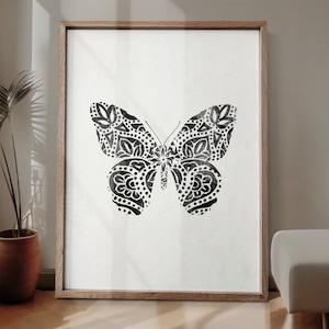 Butterfly art poster, Butterfly drawing print, Entomology wall poster, Abstract Zen texture Mandalas Art print, Minimalist Butterfly decor