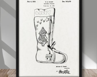 Christmas Stocking Sock patent print, Vintage Christmas Stocking patent poster, Christmas patent print, Christmas wall decor, Xmas decor