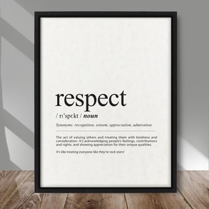 Respect Definition poster, Respect definition print, Respect definition wall decor, Respect poster, Quality definition art print, home decor