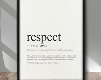 Respect Definition poster, Respect definition print, Respect definition wall decor, Respect poster, Quality definition art print, home decor