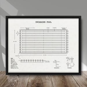 Impresión de piscina, Póster de dibujo de piscina, Póster de piscina, Dibujo técnico de piscina, Decoración de pared de natación, Póster deportivo