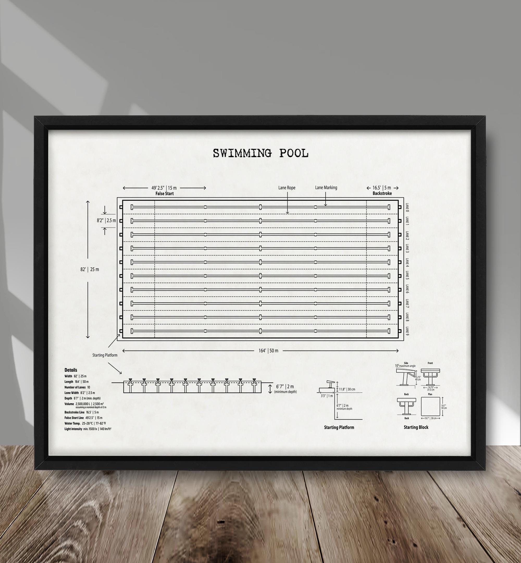 Swimming Pool Print, Swimming Pool Drawing Poster, Swimming Pool