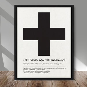 Plus Definition print, Positive definition print, add, more, boost, extra, gain definition, Typography definition poster, Quirky definition