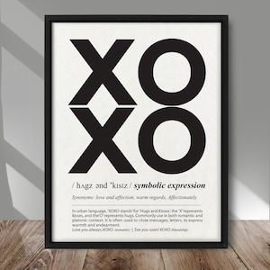 XOXO stands Definition print, Hugs and kisses definition poster, love, affection, warm regards, Affectionately definition, XOXO wall decor