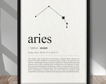 Aries Definition print, Zodiac sign Aries definition poster, Aries zodiac sign stars print, Aries Constellation art print, zodiac wall decor