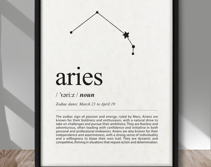 Aries Definition print, Zodiac sign Aries definition poster, Aries zodiac sign stars print, Aries Constellation art print, zodiac wall decor