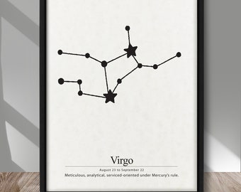 Virgo Constellation Definition print, Zodiac sign Virgo definition poster, Virgo zodiac sign Stars print, Virgo art print, zodiac wall decor