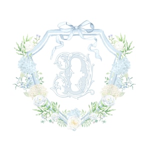 Escudo de boda personalizado con monograma de una sola letra con flores en azul bebé / Boda en la playa / Fiesta en el jardín / Personalizado
