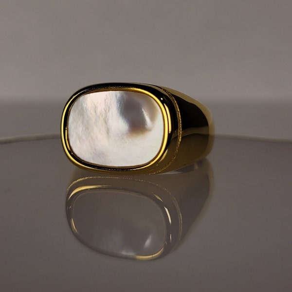 Moonstone ring 18k gold Luna |  gold plated stainless steel ring |  vintage period jewelry |  large handmade antique gold vermeil ring