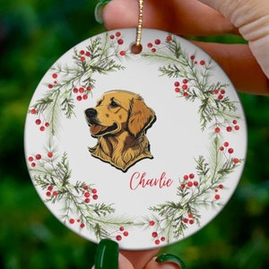 Personalized Pet Ornament, Custom Dog Christmas Ornament, Pet Memorial Ornament, Dog Lover Gift, Custom Dog Name - More Breeds Available