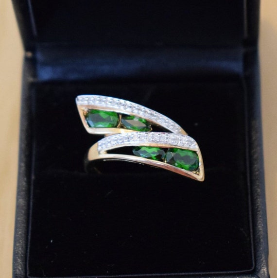 9ct Yellow Gold, Green Diopside and Diamond Ring - image 1