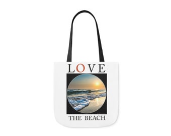 Canvas Tote bag for everyone a travel bag w photo of beach & strap easy to clean inside and out for shopping trips and travel purse