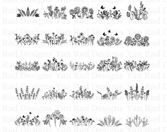 25 BLUMEN BORDÜRE SVG BUNDLE Blumenrahmen Plotterdatei Cricut Wildblumen Cut File Wiesenblumen Silhouette Blumenrahmen Clipart SVG Png Eps Pdf