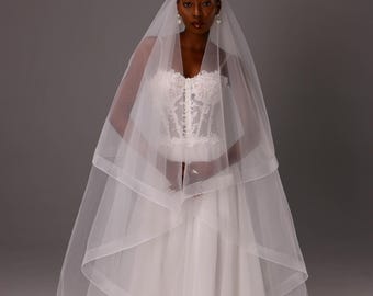 Horsehair Trim Veil, Crinoline Edge Blusher Veil,two-tier  display picture 1