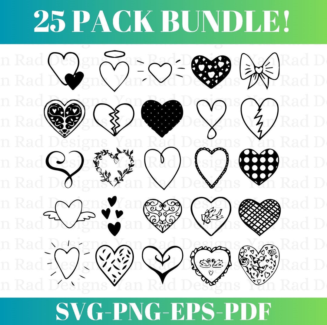 HEART Bundel SVG, HEART Doodle Svg, Heart Svg Cut Files for Cricut ...